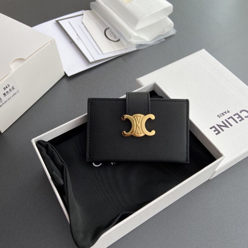 CELINE  ACCORDEON柔軟粒面牛皮革卡包 编号:10N843GHH.38NO 842 843  黑色全皮