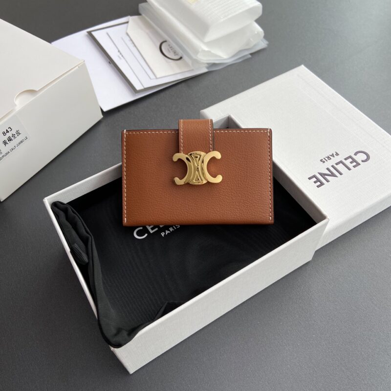 CELINE ACCORDEON柔軟粒面牛皮革卡包 编号:10N843GHH.38NO 842 843 黃褐全皮