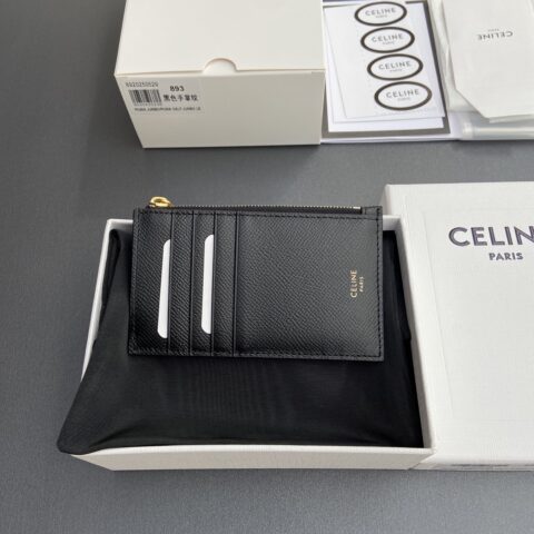 CELINE ESSENTIALS拉鏈短款卡包 编号:10J893BEL.10BL 893 黑色手掌紋全皮