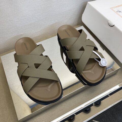 HERMES 男士真皮拖鞋