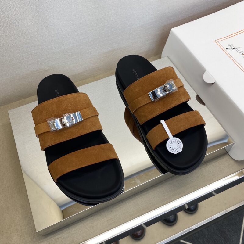 HERMES 男士真皮拖鞋