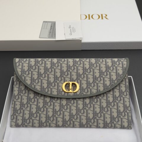 DIOR 30 Montaigne Avenue翻盖手拿包系列 型号：S2039 提花灰/小牛皮