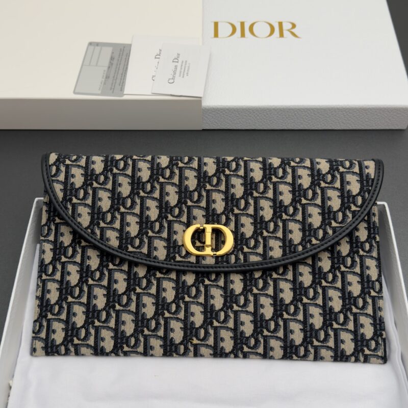 DIOR 30 Montaigne Avenue翻盖手拿包系列 型号：S2039 提花蓝/小牛皮