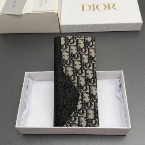 DIOR 男士长款双折钱包系列 型号：H 330 提花蓝/牛皮