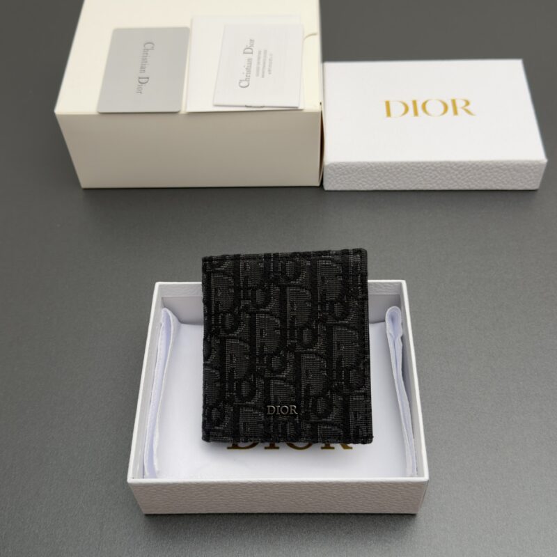 DIOR 男士双折钱包系列 型号：H 072 提花黑/牛皮