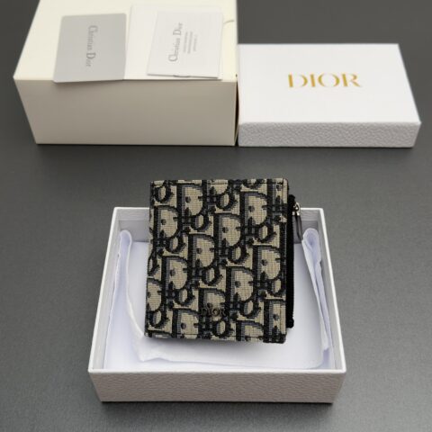 DIOR 男士双折钱包系列 型号:H 339 提花蓝/牛皮