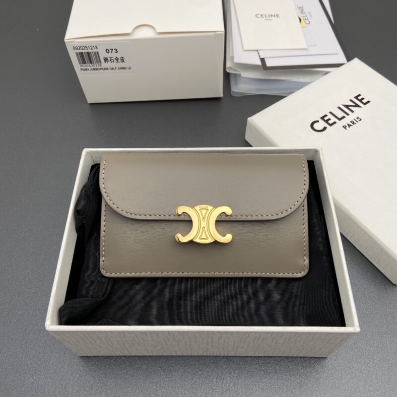 CELINE TRIOMPHE亮澤牛皮翻蓋內帶拉鏈卡包 编号:10P073CQH.04LU 072   073   卵石全皮