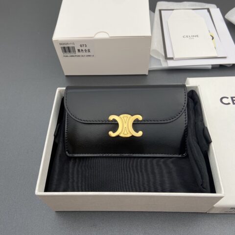 CELINE TRIOMPHE亮澤牛皮翻蓋內帶拉鏈卡包 编号:10P073CQH.04LU 072 073 黑色全皮