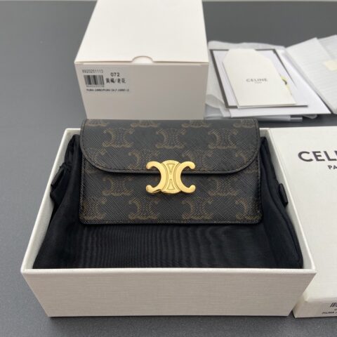 CELINE TRIOMPHE亮澤牛皮翻蓋內帶拉鏈卡包 编号:10P072CQH.04LU 073 072  黃褐/老花