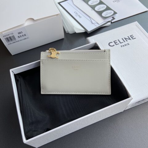 CELINE 亮澤牛皮革拉鏈卡包 编号:10M083FRJ.38NO 083 淺石色全皮