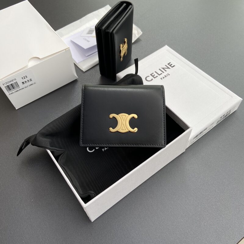 CELINE TRIOMPHE牛皮革翻蓋名片包卡包 编号:10M123FOZ.38NO122 123 黑色全皮