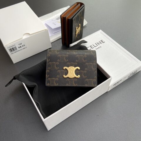 CELINE RIOMPHE标志印花翻蓋名片包卡包 编号:10M122DB7.04LU 123 122黃褐/老花