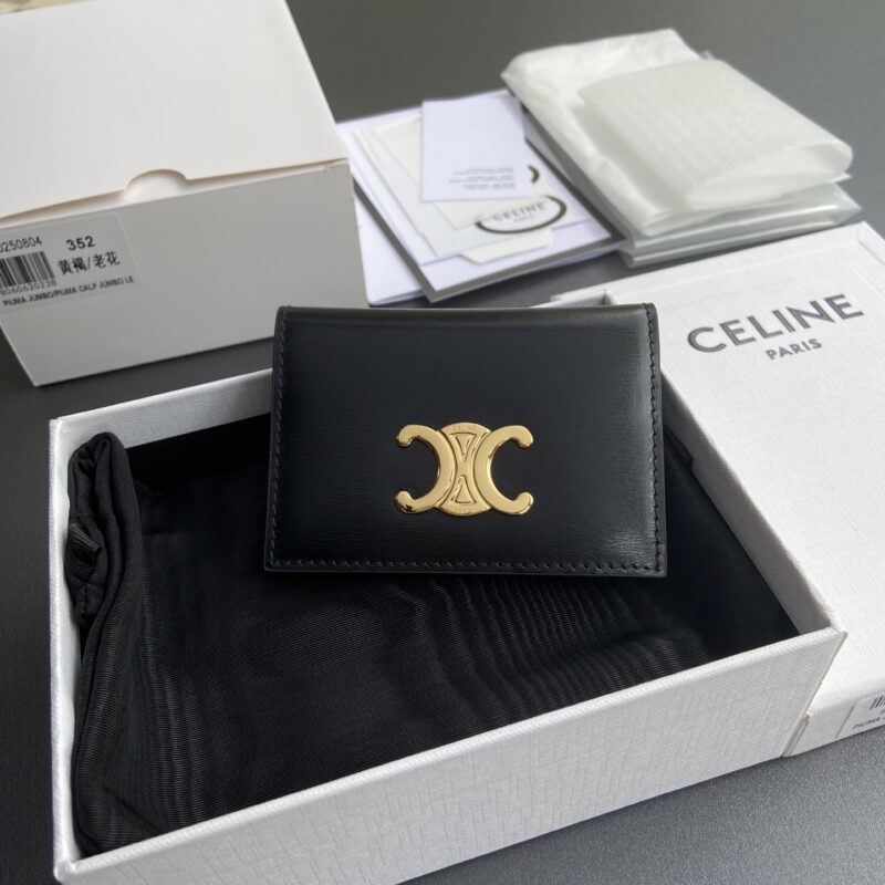 CELINE TRIOMPHE亮泽牛皮革翻蓋卡包 编号:10I 353 CPJ.04LU352 353  黑全皮