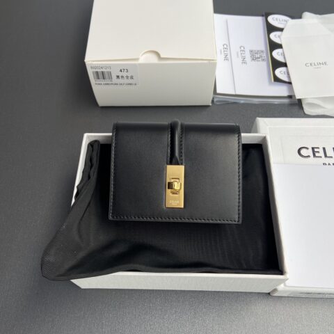 CELINE TRIOMPHE亮泽牛皮革卡包 牛皮革 编号:10M473GCG.38NO473 473 黑色全皮
