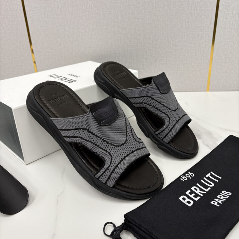 BERLUTI Shadow 针织与皮革拖鞋