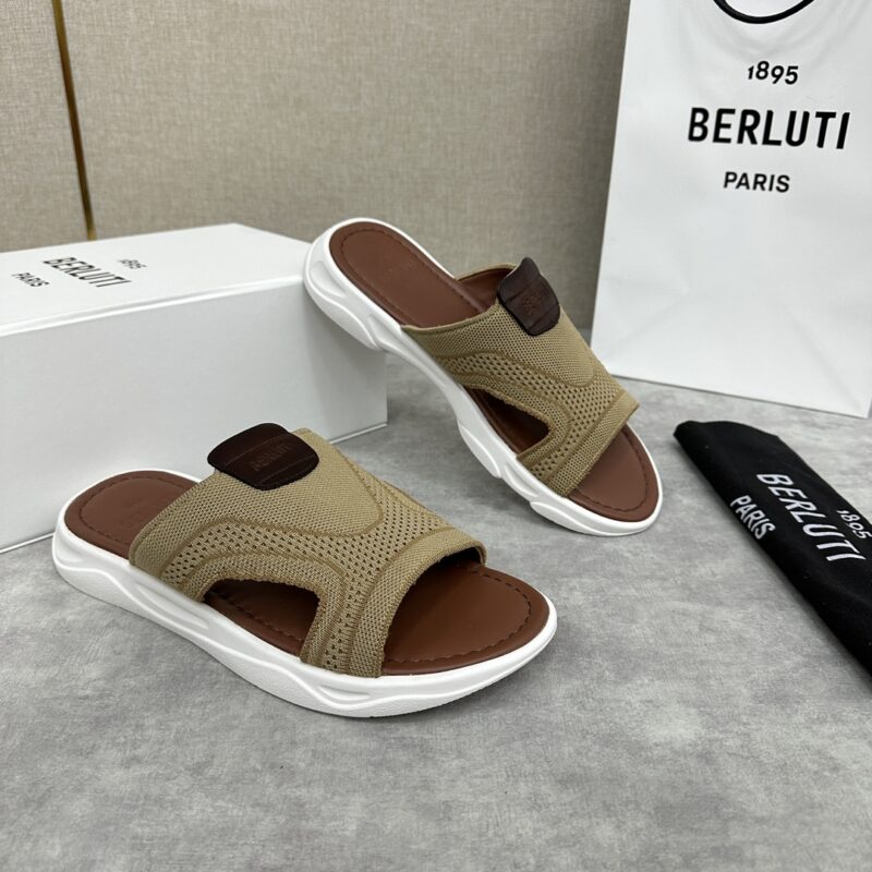 BERLUTI Shadow 针织与皮革拖鞋