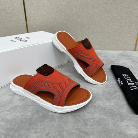 BERLUTI Shadow 针织与皮革拖鞋