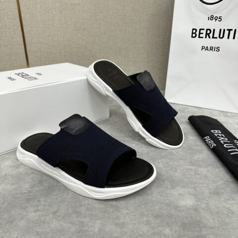 BERLUTI Shadow 针织与皮革拖鞋