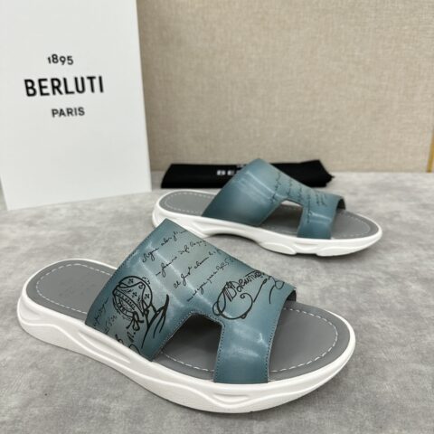 BERLUTI Shadow 针织与皮革拖鞋