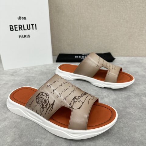 BERLUTI Shadow 针织与皮革拖鞋