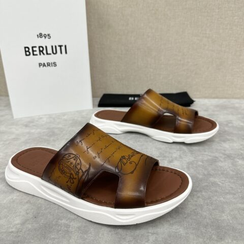 BERLUTI Shadow 针织与皮革拖鞋