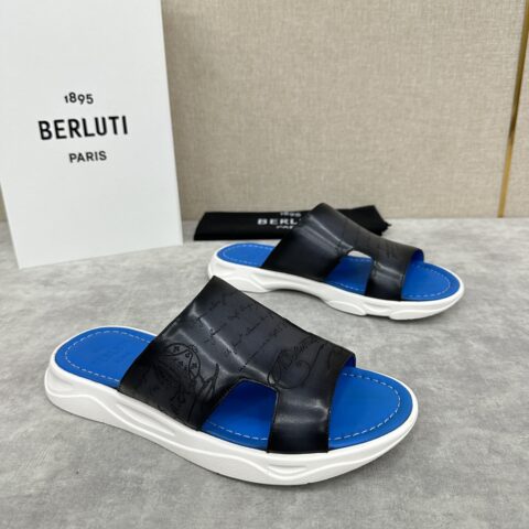 BERLUTI Shadow 针织与皮革拖鞋
