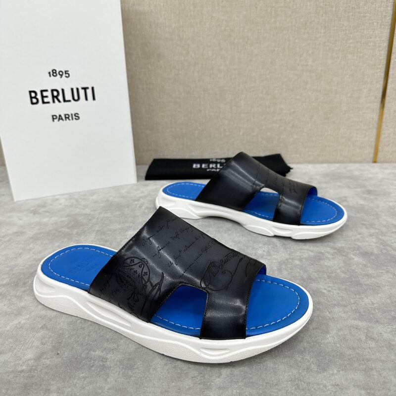 BERLUTI Shadow 针织与皮革拖鞋