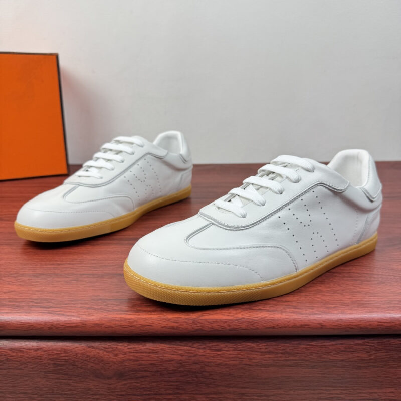 HERMES Join系列男士撞色拼接运动鞋 货号:221987皮面 白色