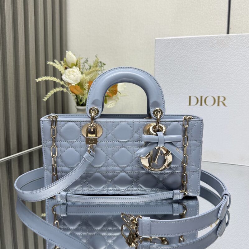 DIOR LADY D-JOY 手袋 型号:0540「淡蓝色带蝴蝶结小羊皮」中号