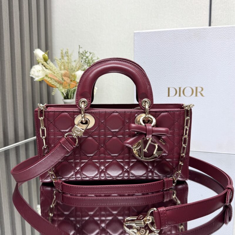 DIOR LADY D-JOY 手袋 型号：0540「枣红色带蝴蝶结小羊皮」中号