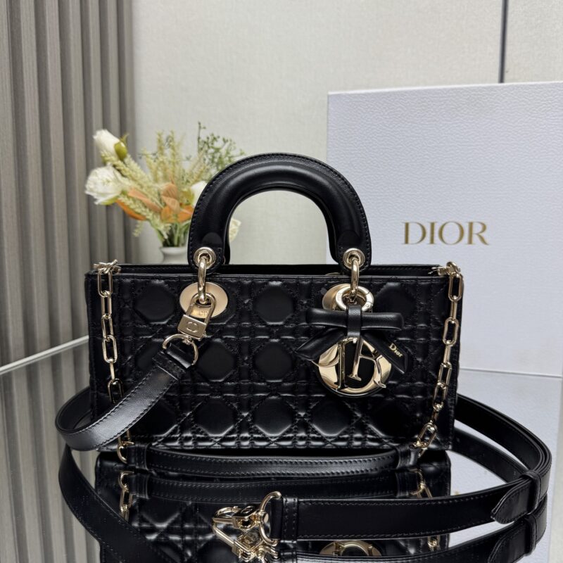 DIOR LADY D-JOY 手袋 型号:0540 「黑色带蝴蝶结小羊皮」中号