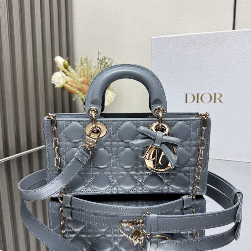 DIOR LADY D-JOY 手袋 型号:0540 「雾霾蓝带蝴蝶结小羊皮」中号