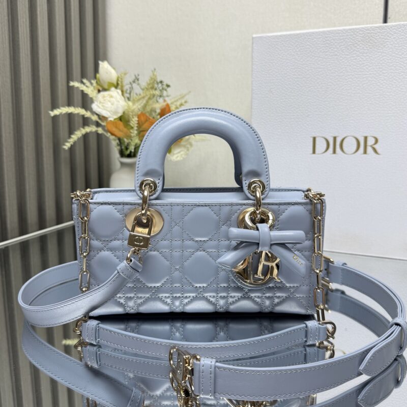 DIOR LADY D-JOY 手袋 型号：0613「淡蓝色带蝴蝶结小羊皮」小号