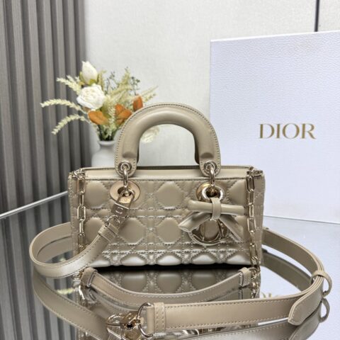 DIOR LADY D-JOY 手袋 型号：0613「杏色带蝴蝶结小羊皮」小号