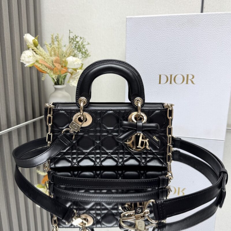 DIOR LADY D-JOY 手袋 型号:0613「黑色带蝴蝶结小羊皮」小号