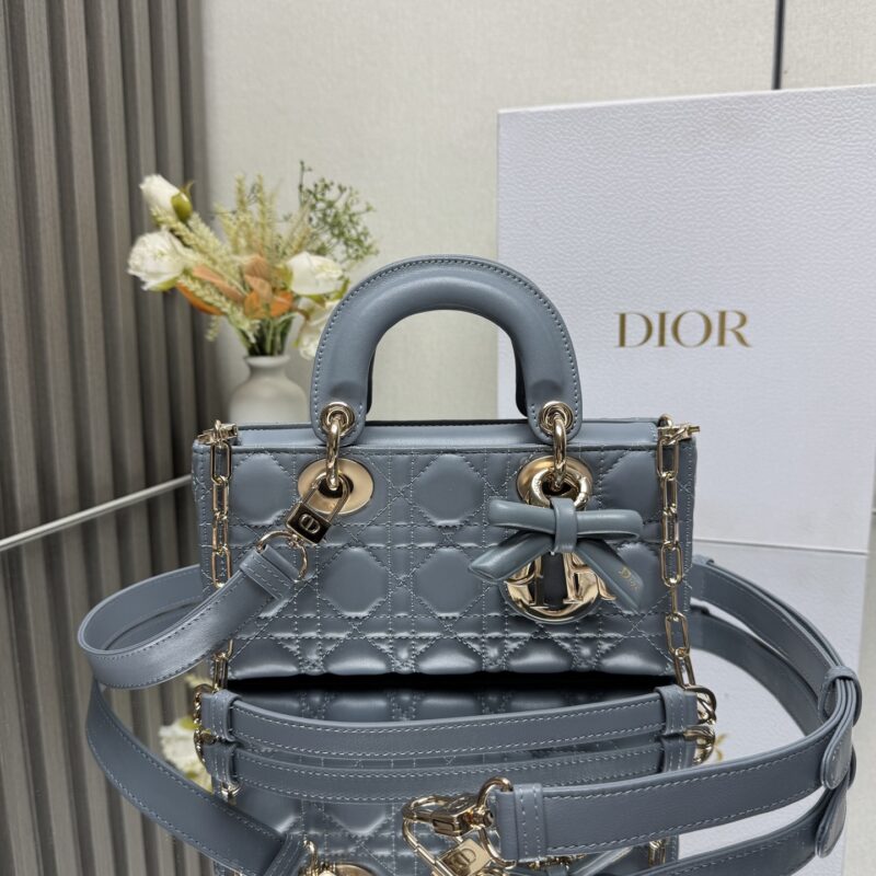 DIOR LADY D-JOY 手袋 型号:0613「雾霾蓝带蝴蝶结小羊皮」小号