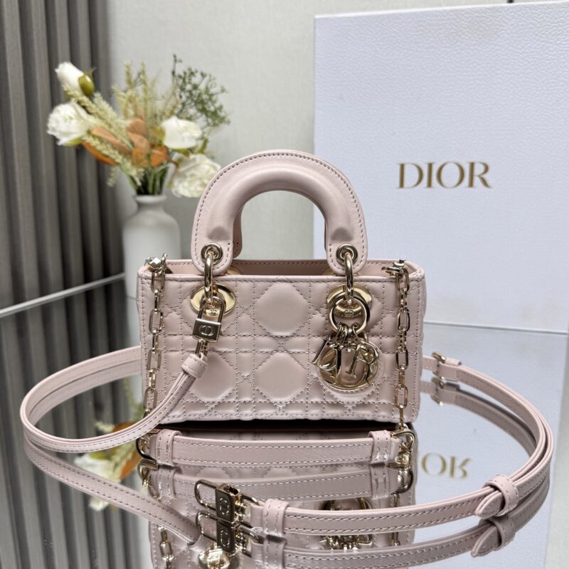 DIOR 全新Lady D−Joy包包 型号:0910  胭脂粉羊皮迷你