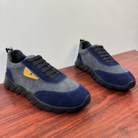 FENDI 男士撞色皮革休闲运动鞋