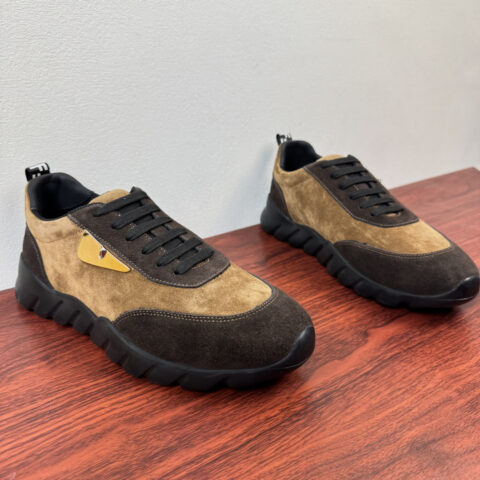FENDI 男士撞色皮革休闲运动鞋