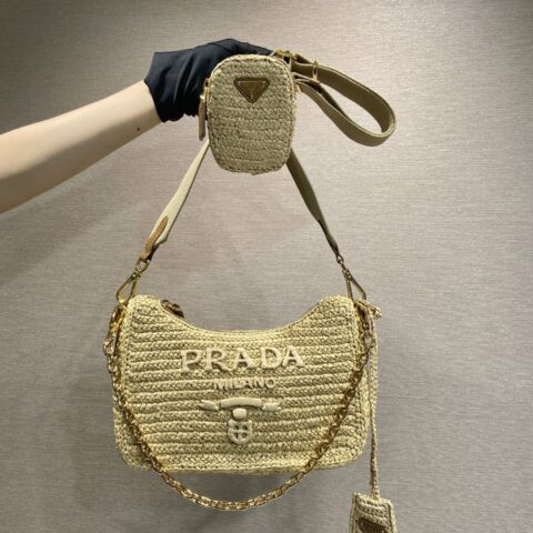 PRADA 🎉草编Hobo🎉1BH204三合一🎉