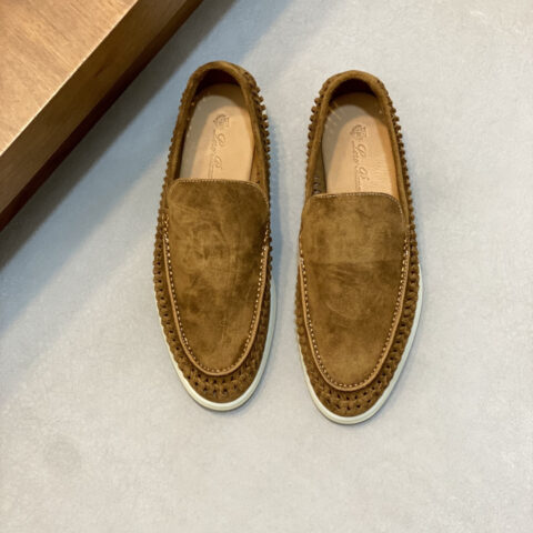 Loro Piana 男款绒面一脚蹬休闲编织乐福鞋