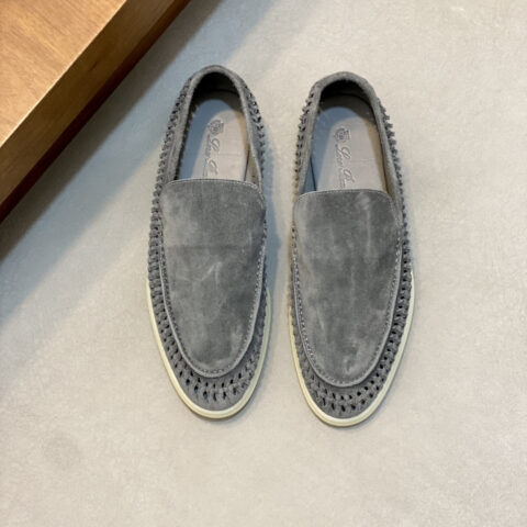 Loro Piana 男款绒面一脚蹬休闲编织乐福鞋