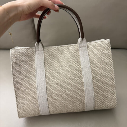 THE ROW Georgia Tote Bag 型号:TR1243 棉麻布拼摩卡棕