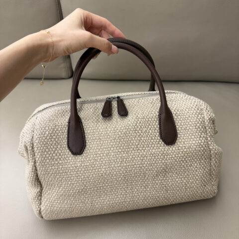 THE ROW Faye Bag 型号：TR1244 棉麻布拼摩卡棕