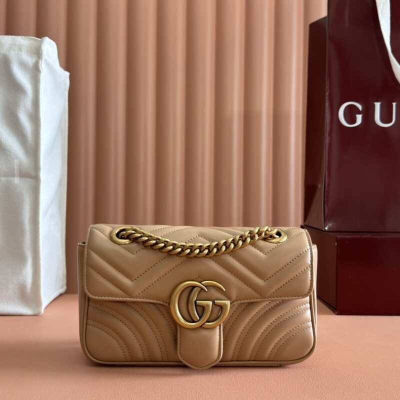 GUCCI GG Marmont系列 型号：446744玫瑰全皮/原厂皮
