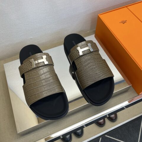 HERMES 男士真皮拖鞋