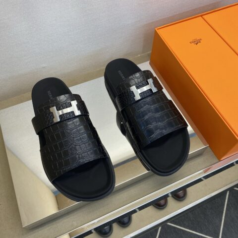 HERMES 男士真皮拖鞋