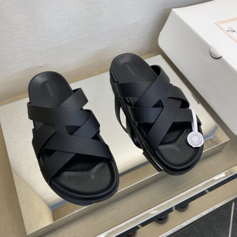 HERMES 男士真皮拖鞋