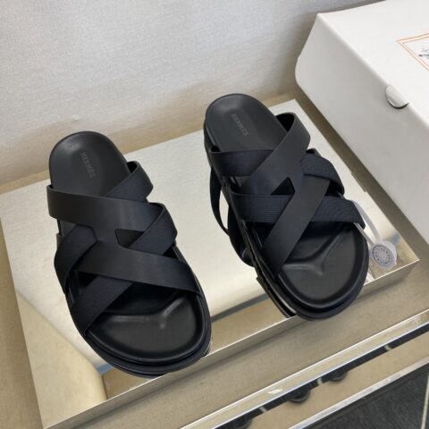 HERMES 男士真皮拖鞋
