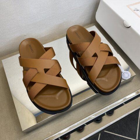 HERMES 男士真皮拖鞋